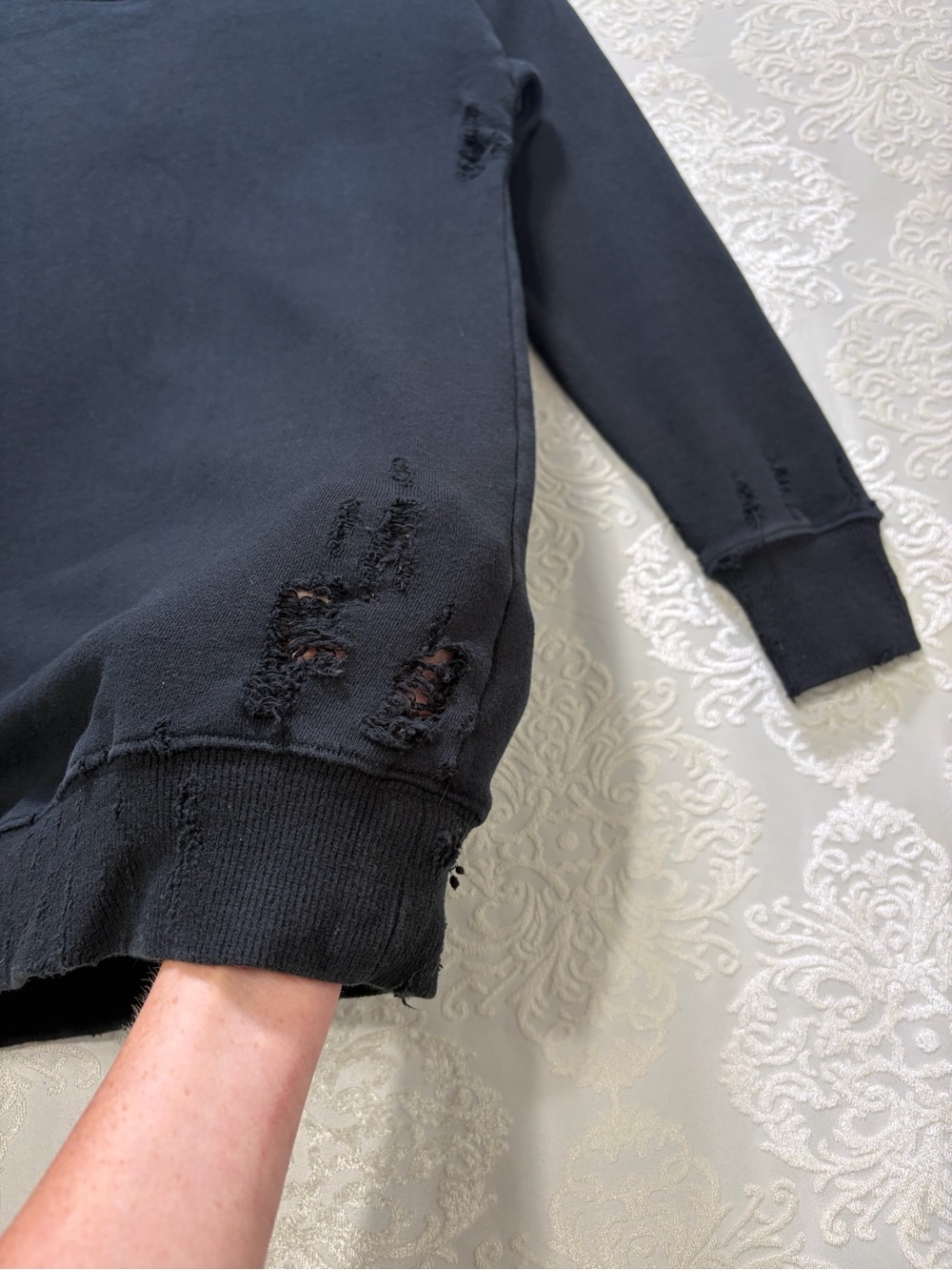 MOTHER The Tunic Big Easy Distressed Grunge Crewneck Sweatshirt Black XS - Picture 4 of 12